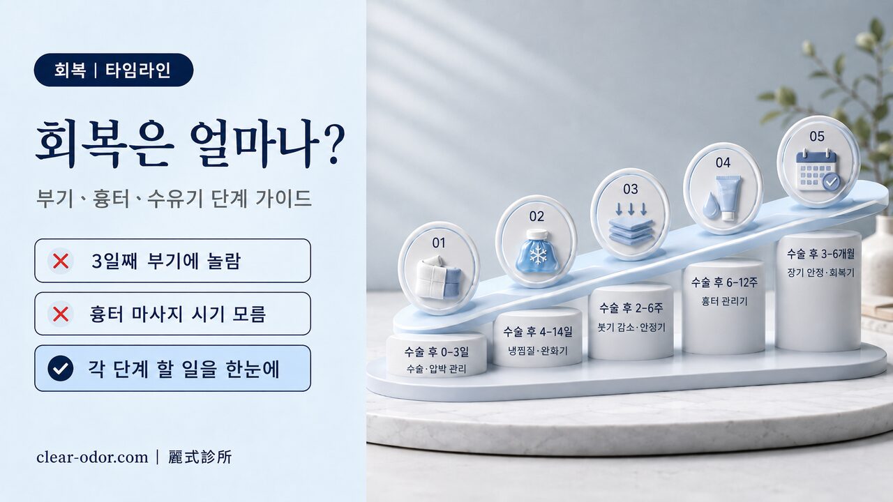 유륜 액취증 수술 회복 타임라인: 부기·흉터 관리·수유 중 여성의 특별 고려