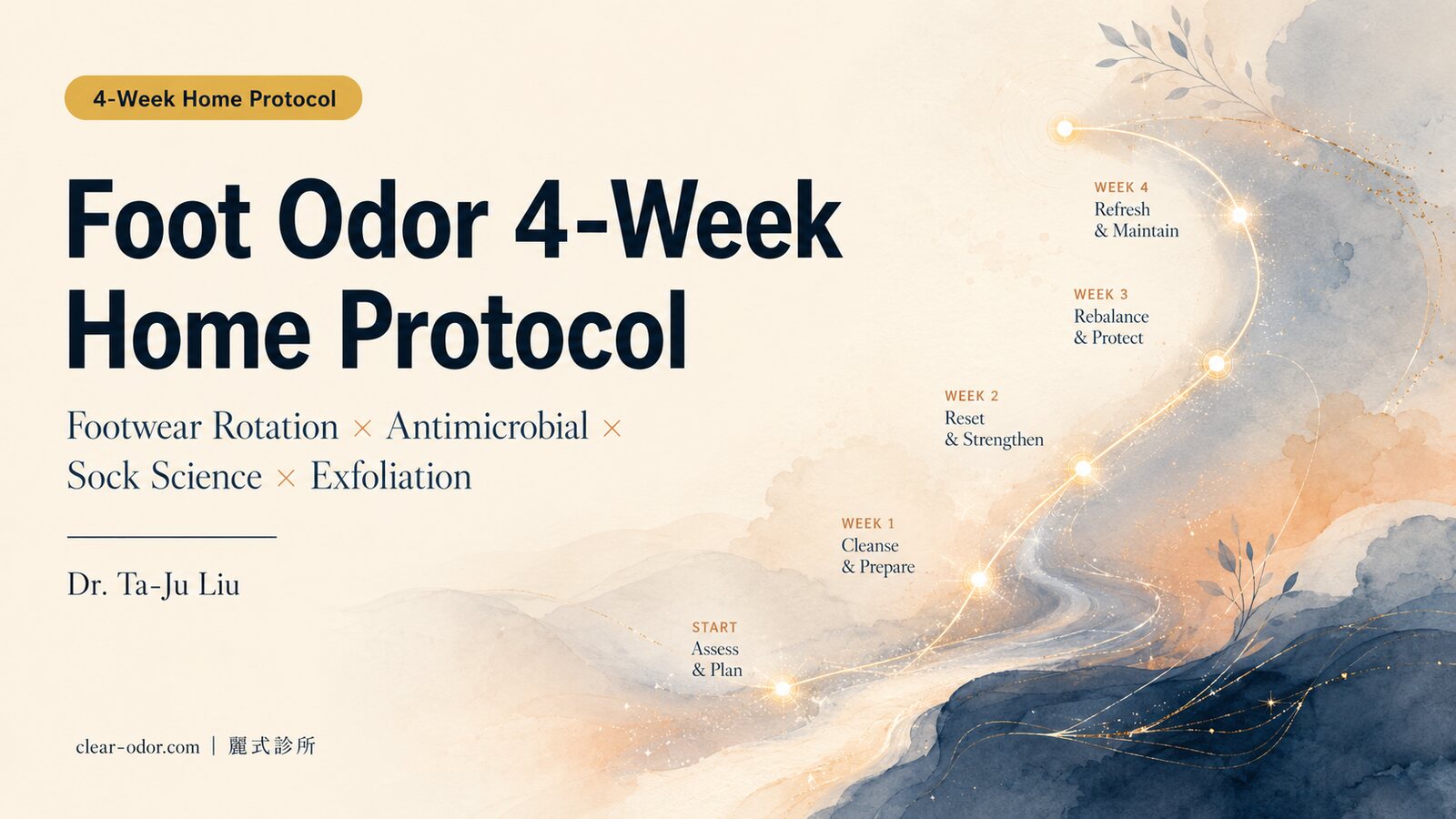 Foot Odor 4-Week Home Protocol: Dr. Ta-Ju Liu on Footwear Rotation, Antimicrobial Sprays, Sock Material Science, Exfoliation, and a Self-Assessment Record