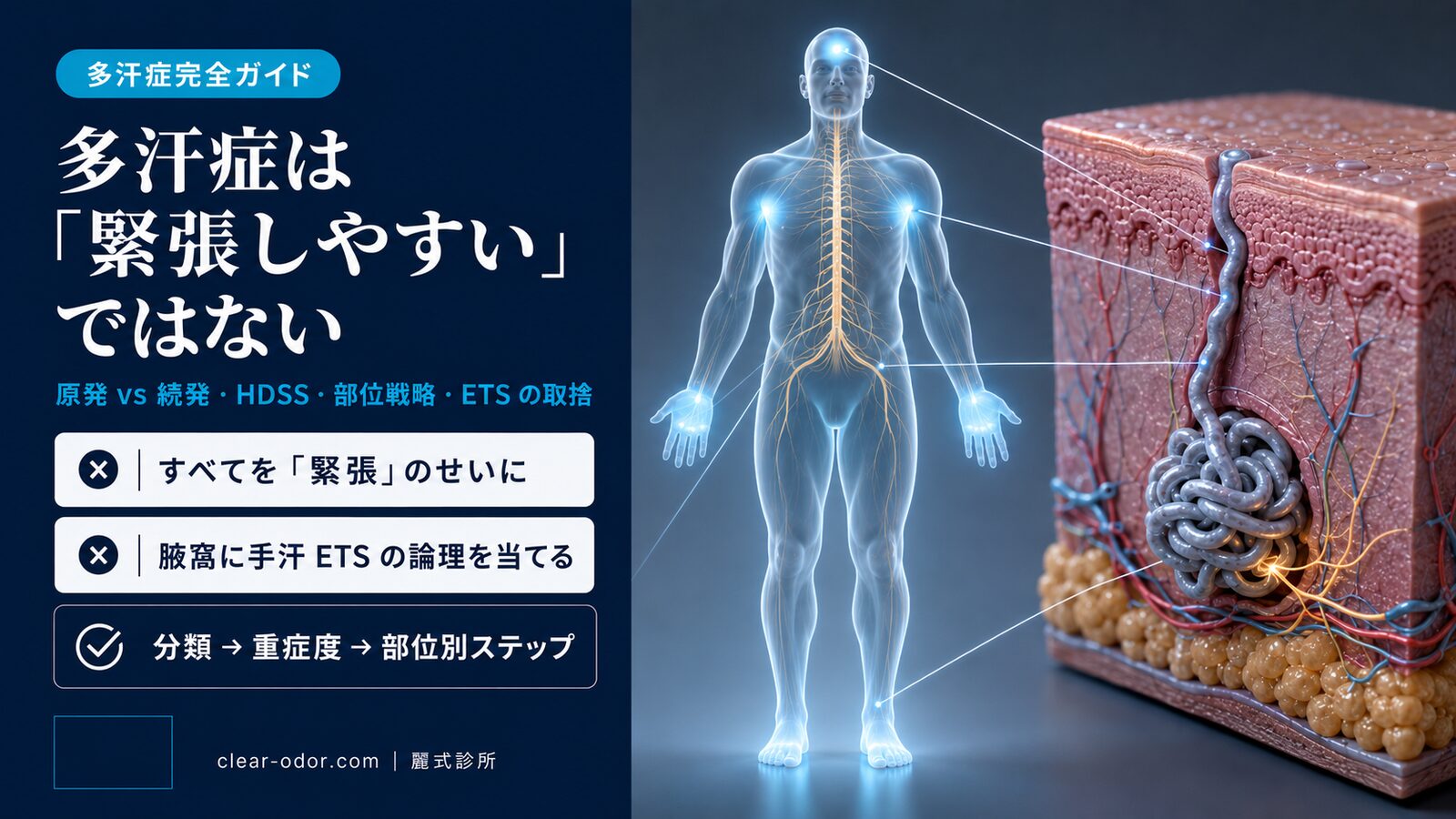 多汗症完全ガイド：原発性と続発性、HDSS グレード、治療ステップと ETS の取捨選択（劉達儒 医師）