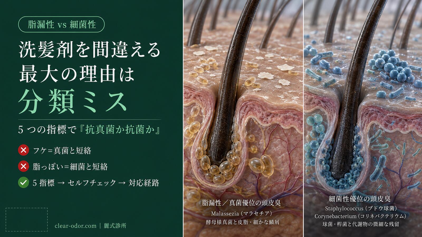脂漏性 vs 細菌性の頭皮臭:劉達儒 医師が教える「抗真菌か抗菌か」を見分ける 5 つの指標