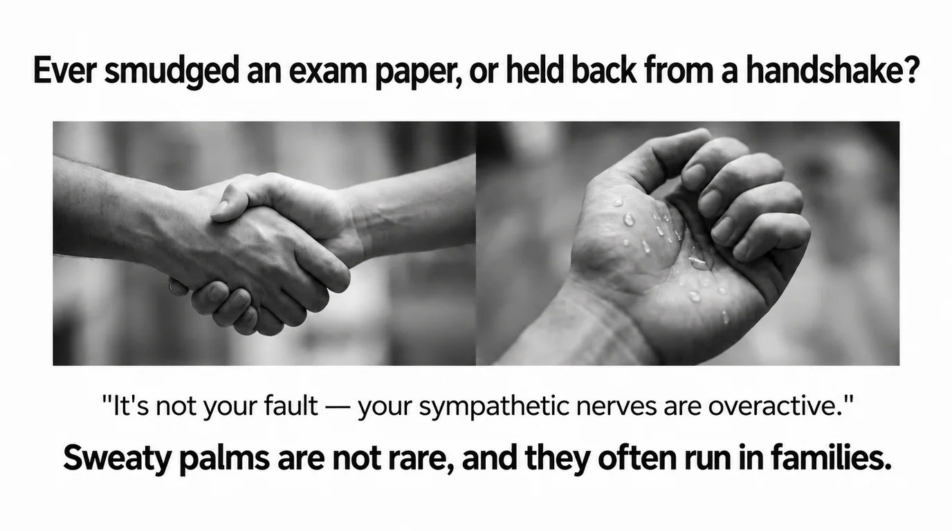 Everyday struggles with sweaty palms: smudged exam papers and avoided handshakes