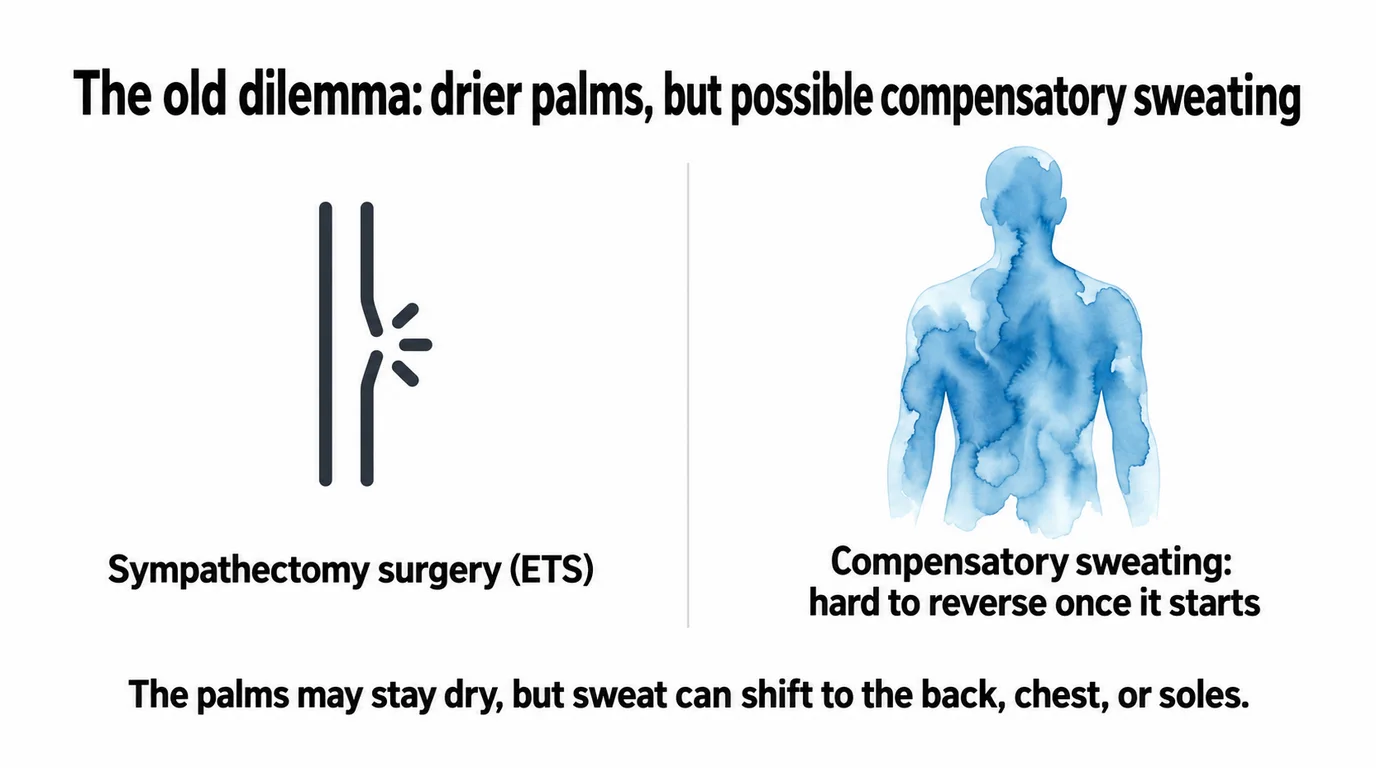 The dilemma of traditional surgery: drier palms, but possible compensatory sweating
