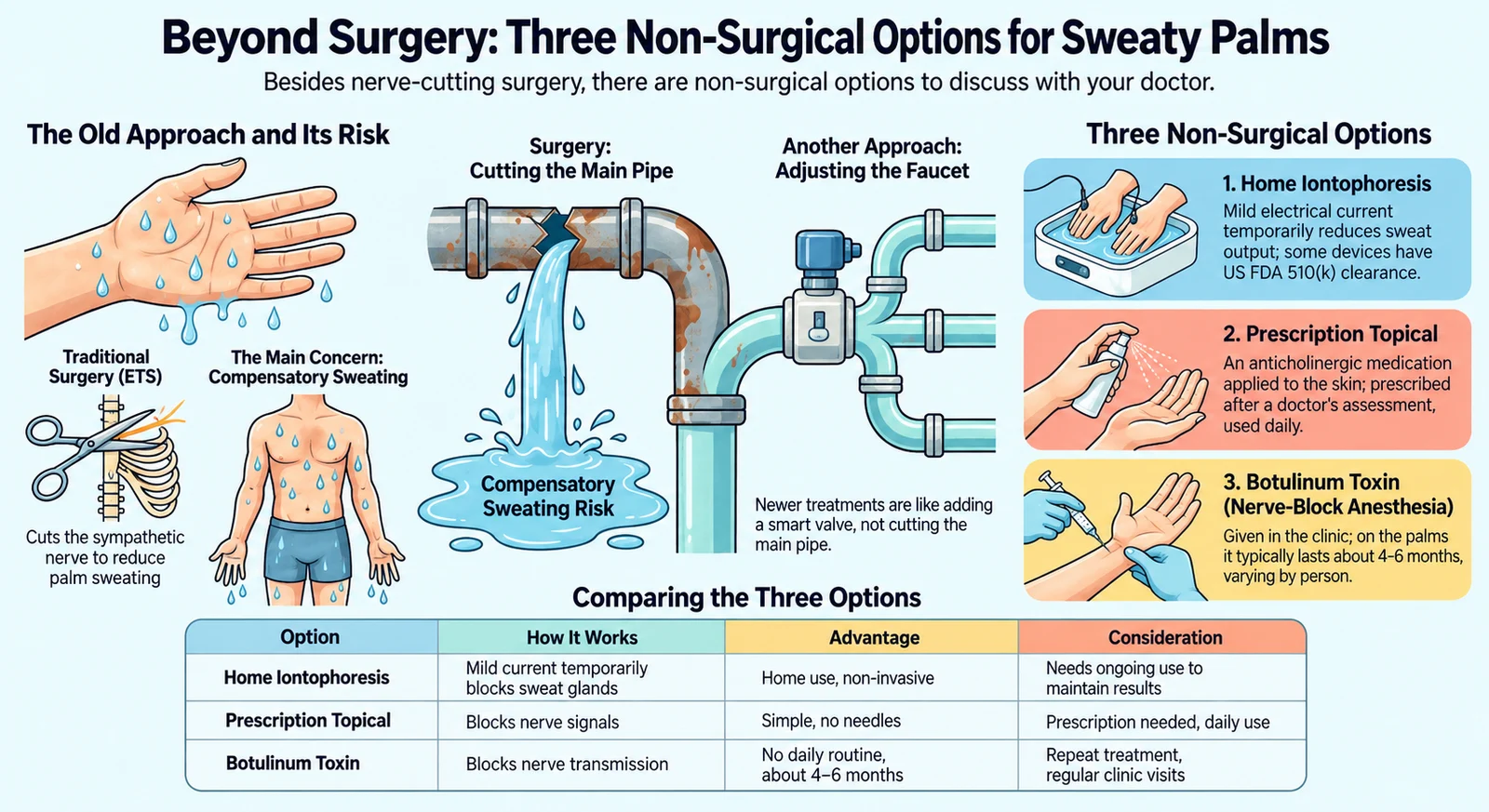Three non-surgical options for sweaty palms compared